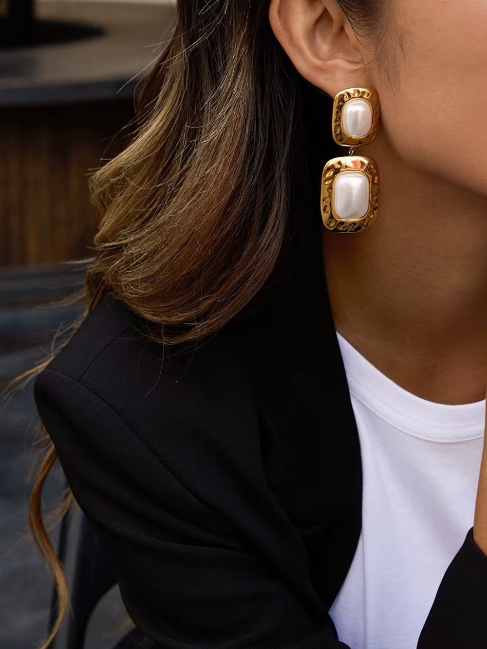 18K Gold Plated Chunky Pearl Drop Earrings
